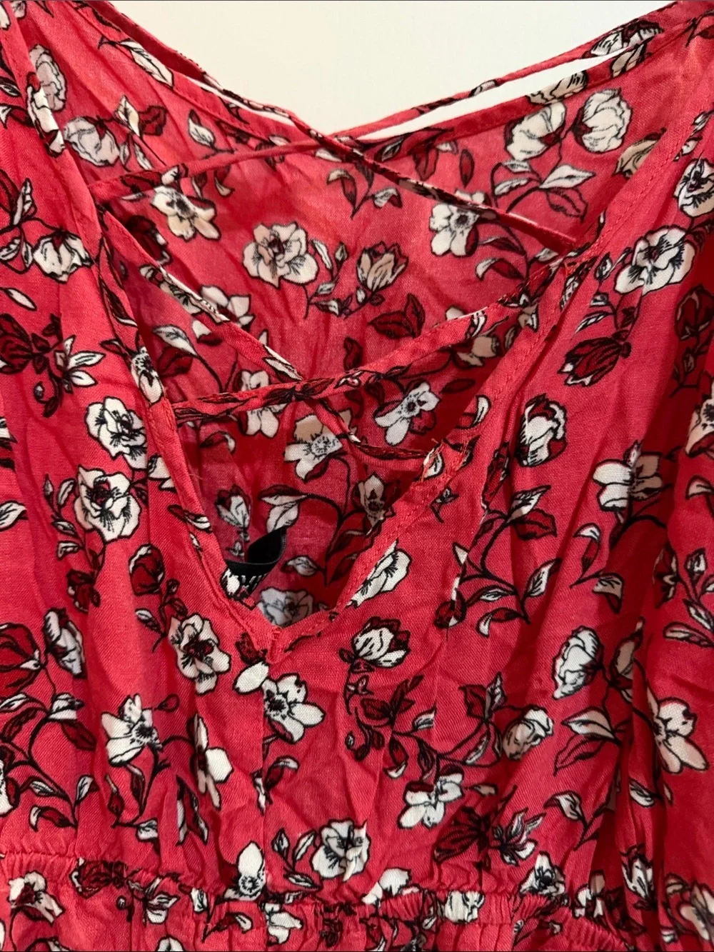 Divided Red Floral Spaghetti-Strap Romper